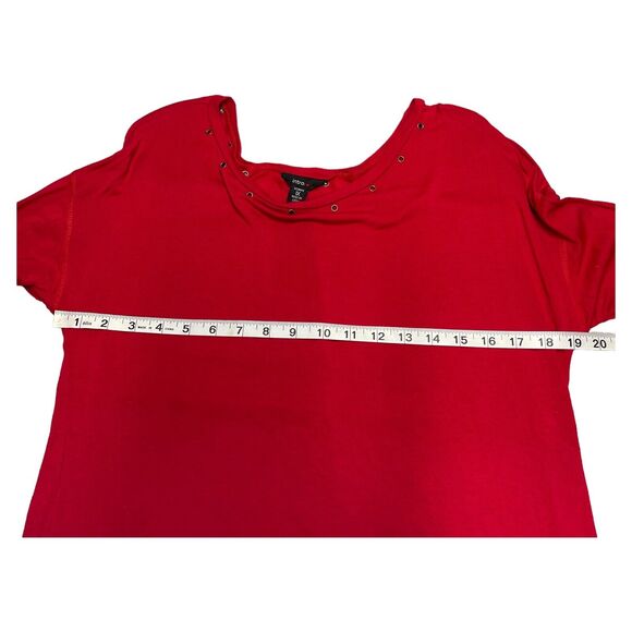 Intro Blouse Top Women's 1X Red Asymmetrical Hem Round Neck 3/4 Sleeve Pullover - Picture 4 of 7